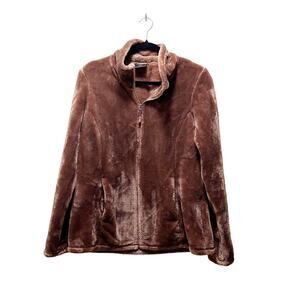 32 Degrees Heat Plush Jacket Red Fleece Zip Up Fuzzy Faux Fur Long Sleeve Sz M